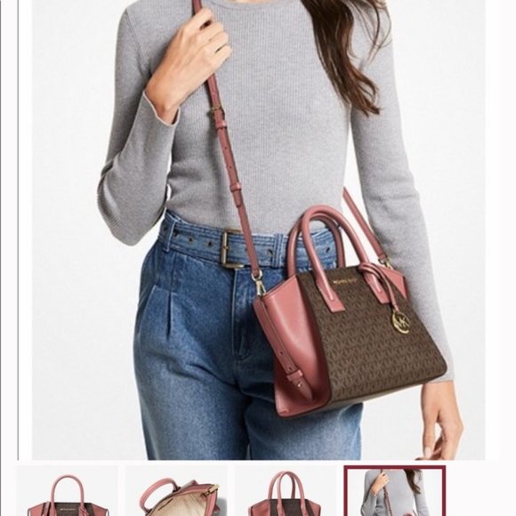 Michael Kors Avril Small Logo Top-Zip Satchel Sunset Rose - Picture 8 of 16